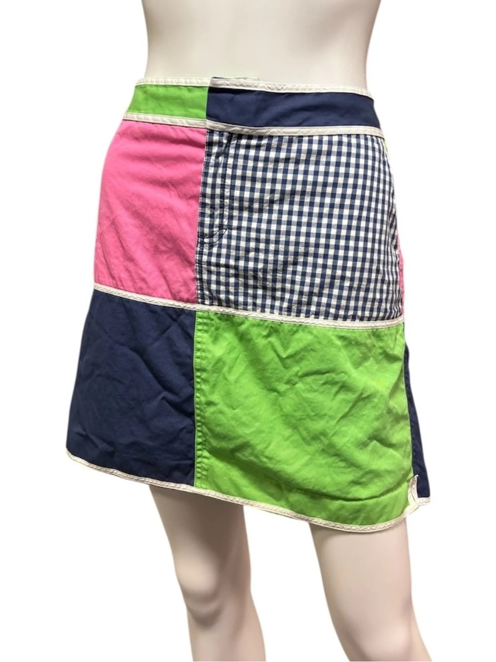 VINTAGE: Lilly Pulitzer Colorblock Patchwork Mini Skirt — Pink, Lime & Navy